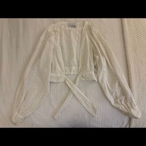 White, long-sleeve tie crop top (Size S), UO